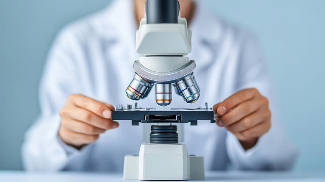 Technician using a digital microscope to check for imperfections in a manufactured product, highresolution inspection, techenhanced QC