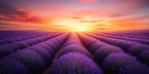 Lavender oasis field at sunset floral background. Generative ai
