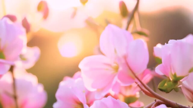 Pink Cherry blossom or sakura flowers blossoming in spring
