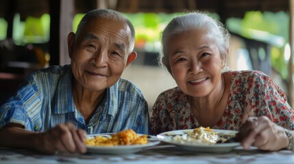Joyful Meal: Elderly Couple Sharing Food Together