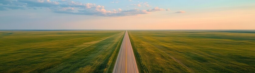 Endless highway road boundless exploration stretching across grasslands