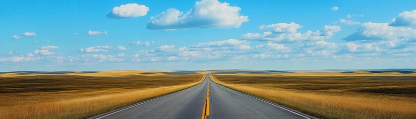 Naklejka premium Endless highway road boundless exploration stretching across grasslands