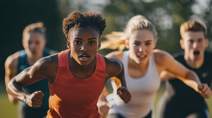 Fototapeta premium Dynamic Sprinting Scene in Outdoor Track
