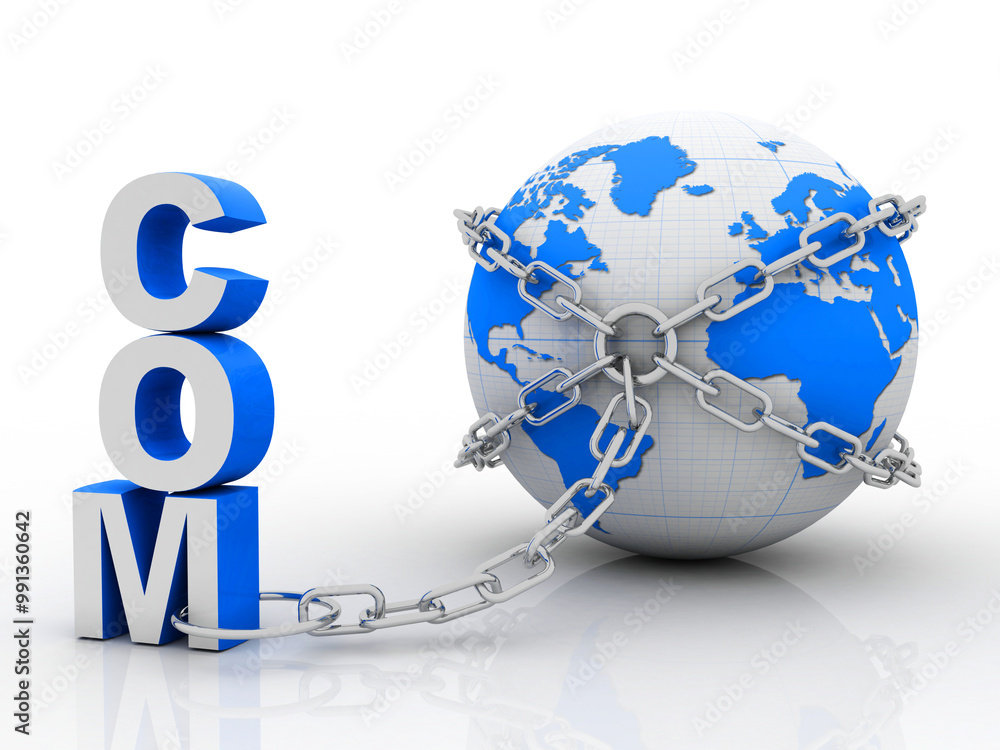 Poster 3d illustration globe with word dot com
