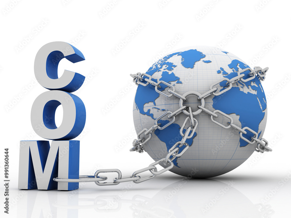 Poster 3d illustration globe with word dot com