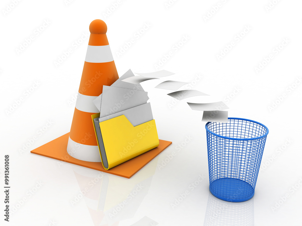 Poster 3d rendering folder with traffic cone
