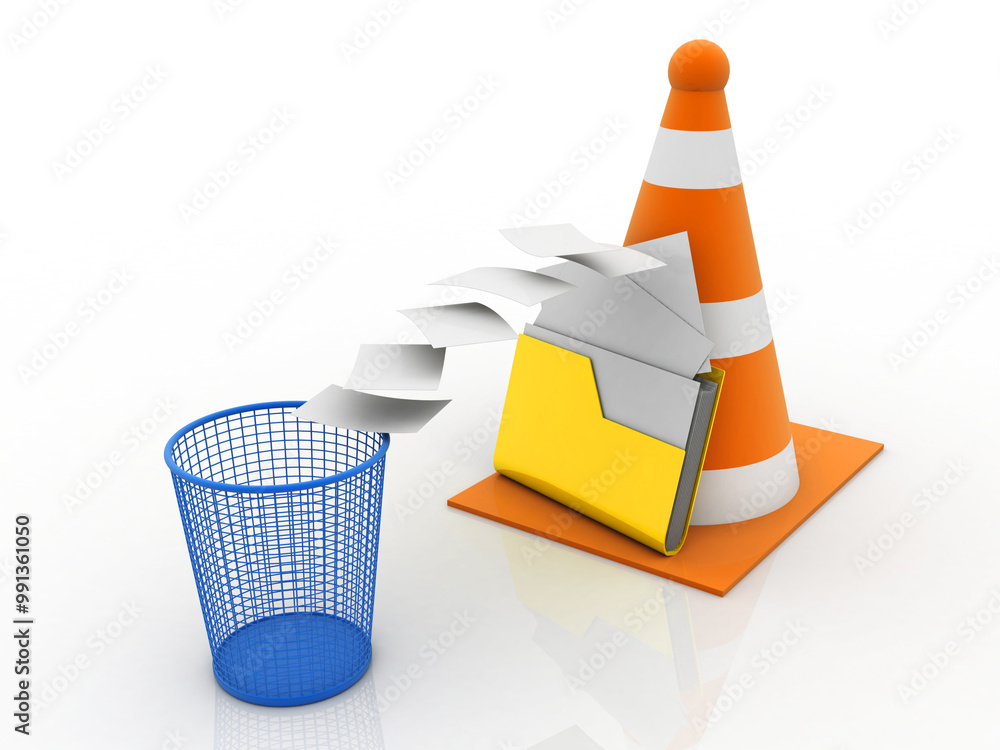 Poster 3d rendering folder with traffic cone