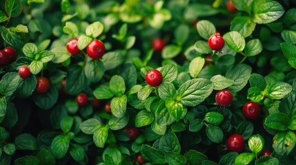 Obraz premium Mint with berries growing together, a natural food item for healthy eating.