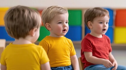 Toddlers singing along with a caregiver during circle time in a daycare classroom   sing-along, musical learning
