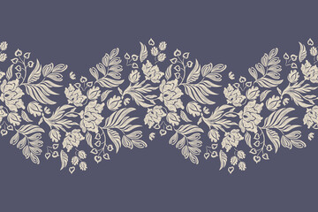 Vintage Floral pattern wallpaper seamless embroidery Ikat textured white flowers on indigo blue background border Denmark ethnic  motif traditional. Aztec style abstract vector illustration design. © Wita Pixs