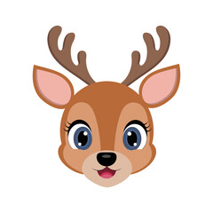 Head of a cute cartoon deer on a transparent background.