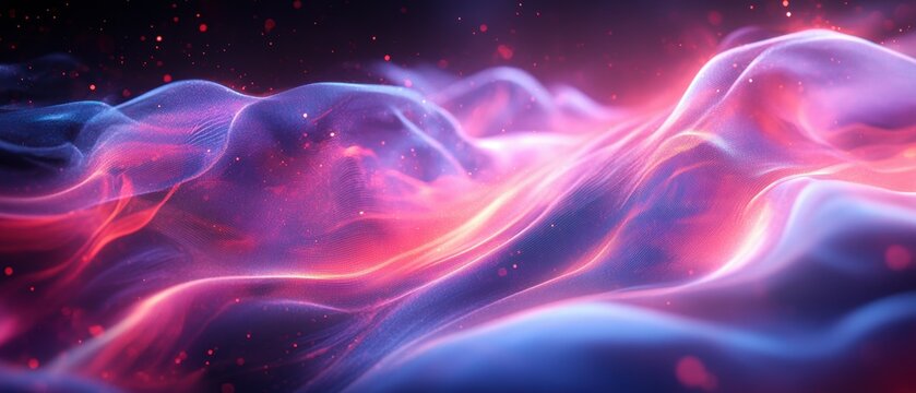 Mesmerizing translucent glass structures intertwined with pulsing holographic waves glowing lines, and shimmering accents for a visually engaging banner design