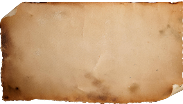 Old paper with burned edges and turned up corners isolated on white or transparent background.  Room for text 