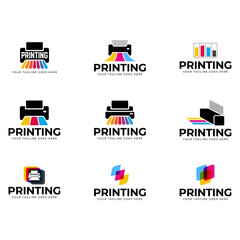 Printing company logo design with printer graphics  illustration with cyan, magenta, yellow, and black color.
