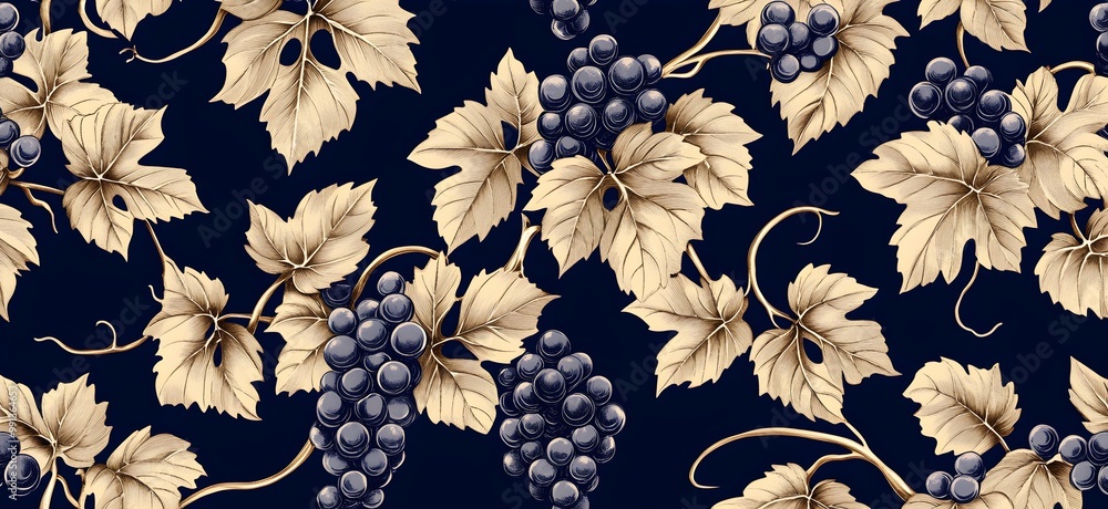 Wall mural golden grapevine on a navy background