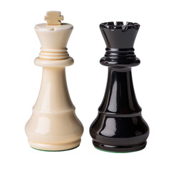Two chess pieces showcasing the king in contrasting black and white colors, symbolizing strategy and competition in a game.