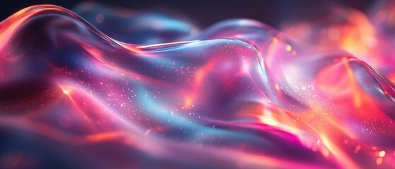 Obraz premium Luminous transparent glass ribbons choreographed with pulsing holographic patterns and shimmering accents for a visually striking backdrop