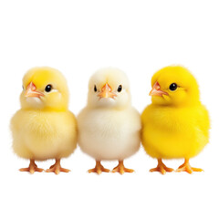 Fototapeta premium Colorful Chicks on Display isolated on white or transparent background, png clipart, design element. Easy to place on any other background.