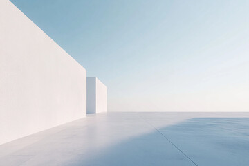 Obraz premium Abstract 3D rendering of minimalist style architectural space scene, mountain and lakeside building