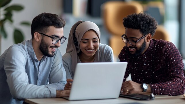 Collaborative Young Professionals of Diverse Ethnicities at Tech Startup