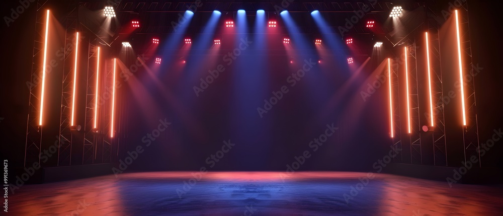 Poster dynamic stage lighting with colorful beams of light