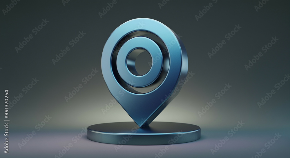 Poster location marker symbol 3d design on reflective surface for navigation