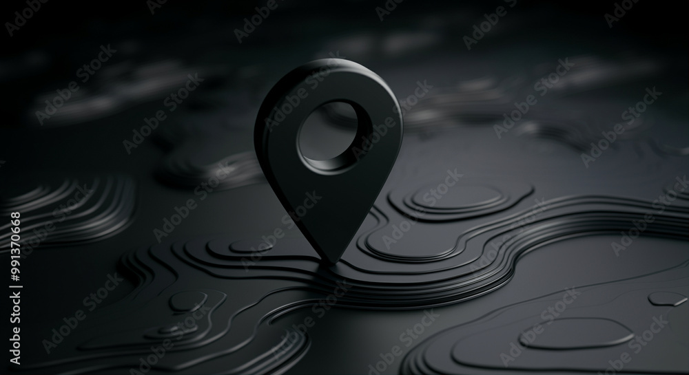 Poster location pin in modern technology design on topographic background for digital mapping and navigatio