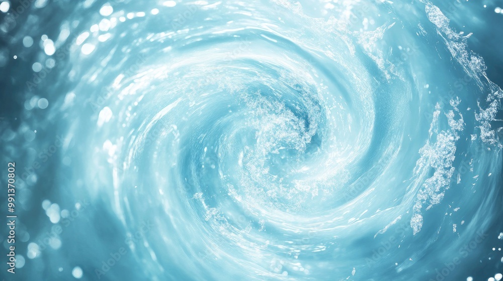 Wall mural abstract circular light blue gradient background featuring water swirls and a swirling radial blurre