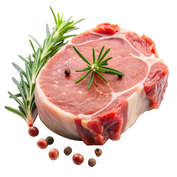 recommend clip art: Raw pork chop with leaves isolated on transparent background cutout PNG
