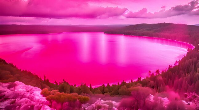 Aerial View of Lake Hillier&rsquo;s Pink Waters Surrounded by Green Forests