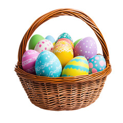 Colorful Easter Egg Basket isolated on white or transparent background, png clipart, design element. Easy to place on any other background.