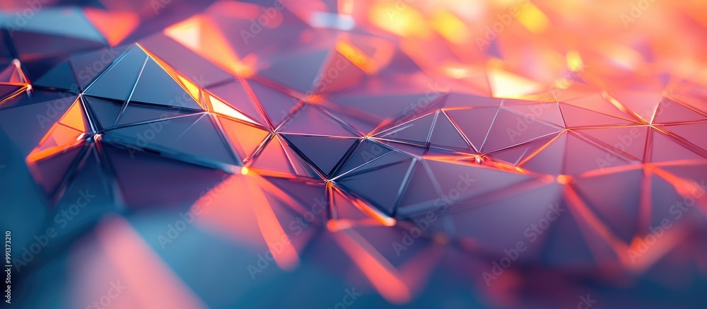 Poster abstract 3d rendering featuring a low poly surface with a background showcasing futuristic polygonal