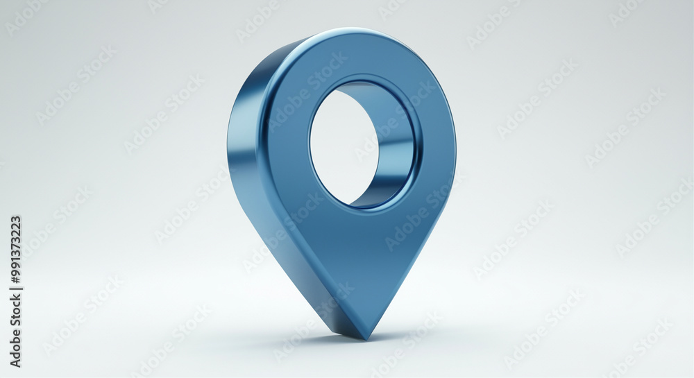 Poster location pin icon on a blue background with a map element representing navigation and directions