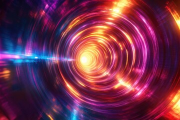Vivid swirl of warm pink and blue neon lights in a psychedelic vortex.