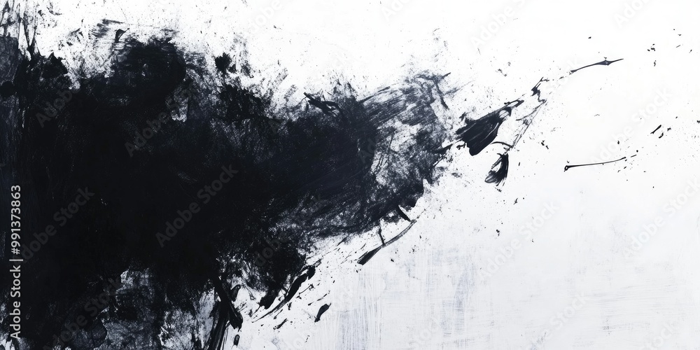Poster abstract ink background texture featuring dark strokes on white paper ideal for web design and gamin