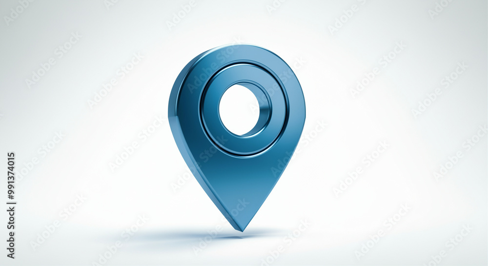 Poster location pin marker in blue color on a clean background representing navigation and map services