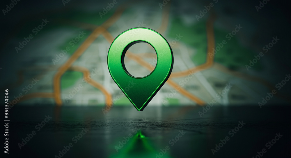 Poster location pin marker highlighting map coordinates and navigation