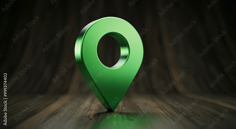 Poster location pin in green color representing gps navigation and mapping features with a modern design