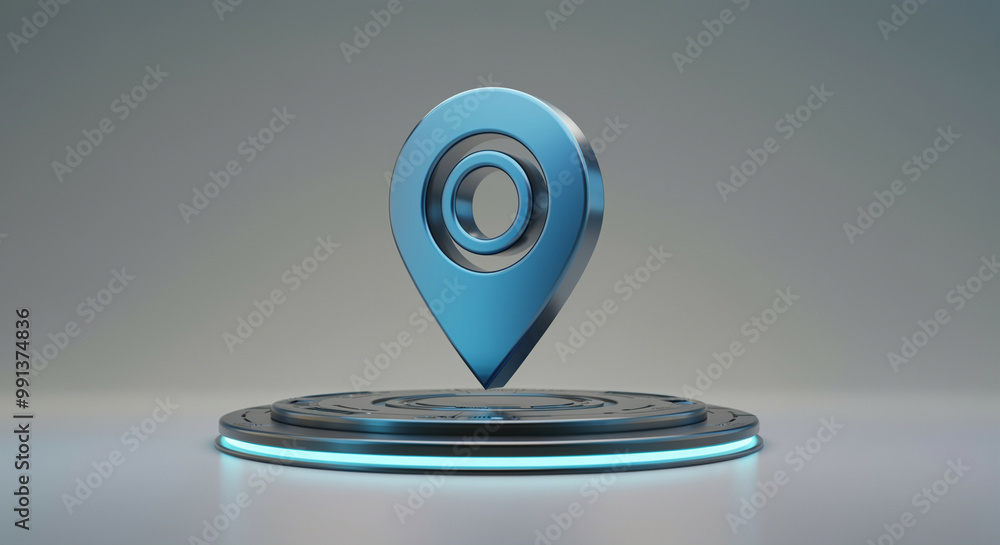 Poster location marker 3d digital design with glossy finish on circular base for navigation and mapping app