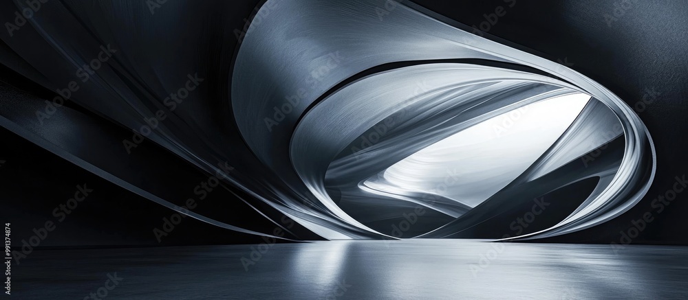 Aufkleber abstract 3d rendering of a surreal structure featuring a dark backdrop and lines in an open space pr
