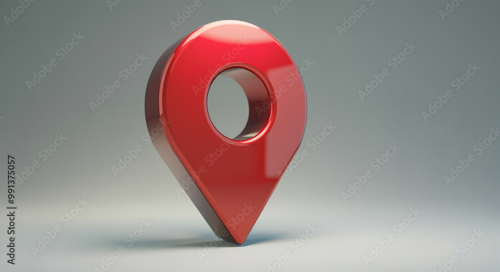 Poster location pin in glossy red design highlighting navigation and mapping concepts