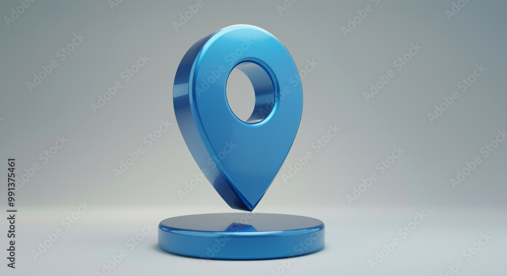 Poster location pin map marker in glossy blue design on a neutral background showcasing modern navigation c