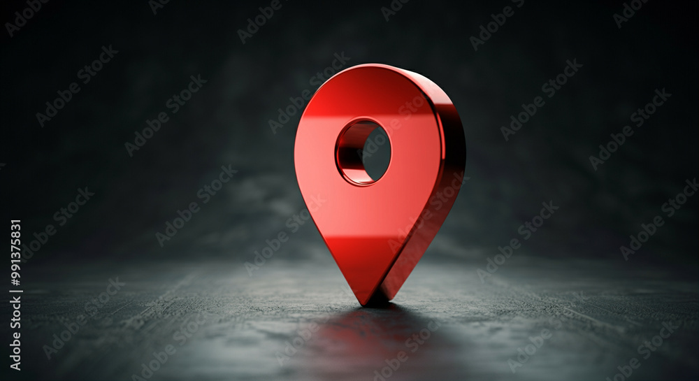 Poster map pin location marker navigation tool 3d render with vibrant color on dark background