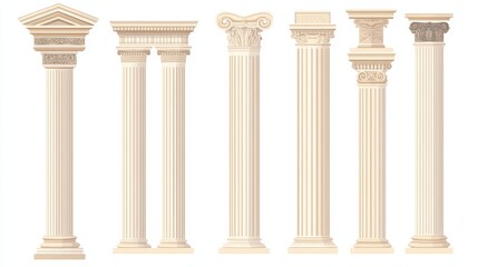 Ancient Greek and Roman architectural columns, isolated vector illustrations. Antique classic pillars, Greek pillars, historic podiums.