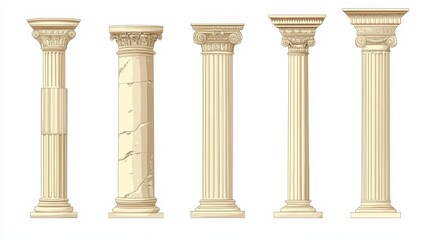 Ancient Greek and Roman architectural columns, isolated vector illustrations. Antique classic pillars, Greek pillars, historic podiums.