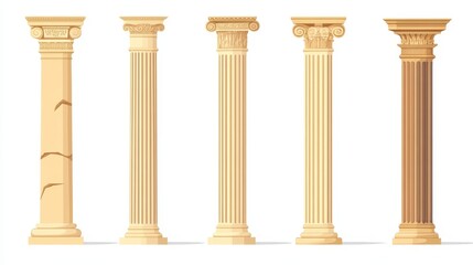 Ancient Greek and Roman architectural columns, isolated vector illustrations. Antique classic pillars, Greek pillars, historic podiums.