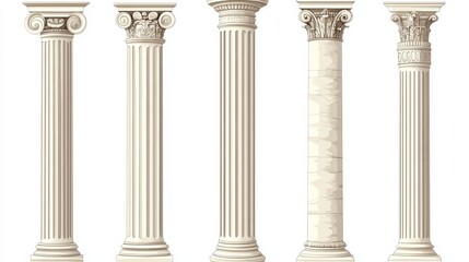 Fototapeta premium Ancient Greek and Roman architectural columns, isolated vector illustrations. Antique classic pillars, Greek pillars, historic podiums.