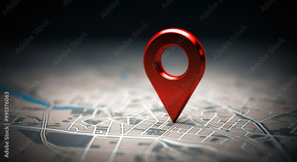 Poster map pin on location with map marker highlighting destination in urban area