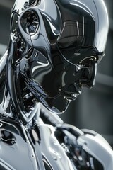 Highly advanced silver robot with human-like features.