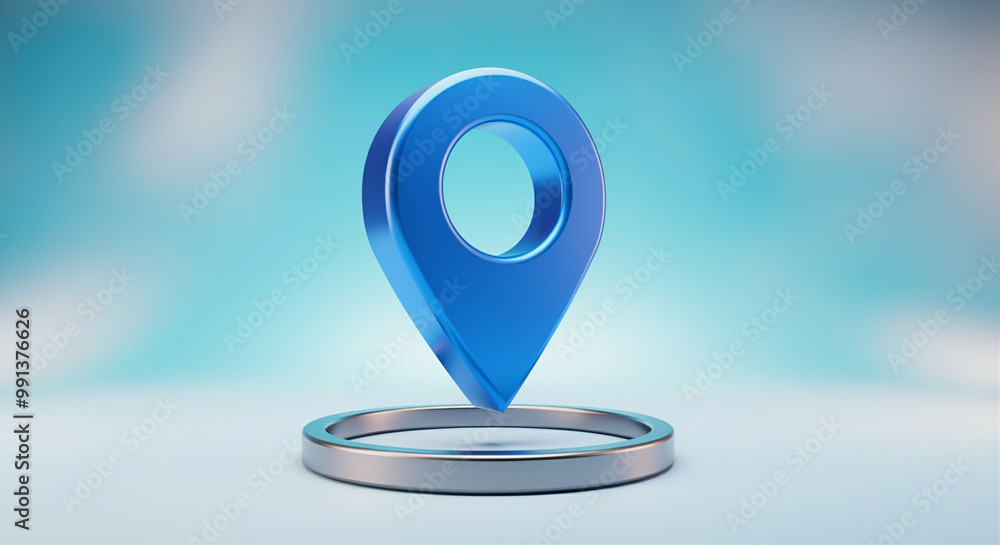 Poster map pin icon on a circular platform enhancing location visibility